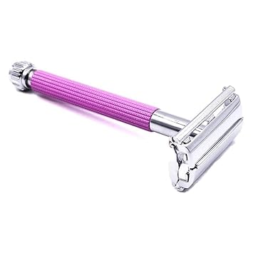 Parker 29L Blue, Long Handle Butterfly Open Double Edge Safety Razor For Men & Women, 5 Parker Premium Platinum Double Edge Razor Blades Included