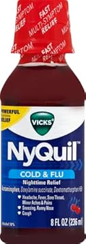 Vicks Nyquil Cough Nighttime Relief, 8 Fl Oz, Cherry Flavor - Relieves Sore Throat, Runny Nose, Cough