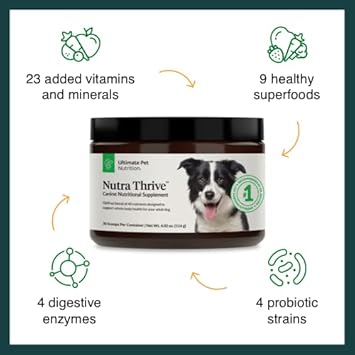 Ultimate Pet Nutrition Nutra Thrive™ Canine 40 In 1 Nutritional Supplement For Dogs, Powder Supplement For Dogs, Digestion And Immune Support, Vitamins, Minerals, Probiotics, Enzymes, 30 Servings