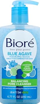 Bioré Daily Blue Agave + Baking Soda Balancing Pore Cleanser, Liquid Cleanser For Combination Skin, To Penetrate Pores & Gently Exfoliate Skin, 6.77 Ounce