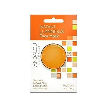 Andalou Naturals Instant Luminous Turmeric and Gold Clay Mask Pod, Single Face Mask, 0.28 Ounce (Pack of 6)