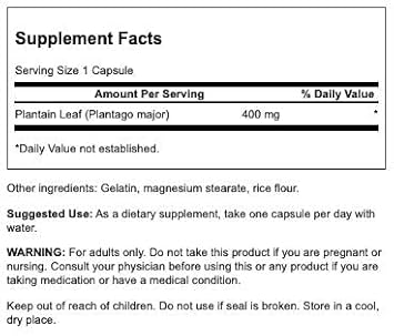 Swanson Full Spectrum Plantain (Leaf) Plantago Major 400 Milligrams 60 Capsules