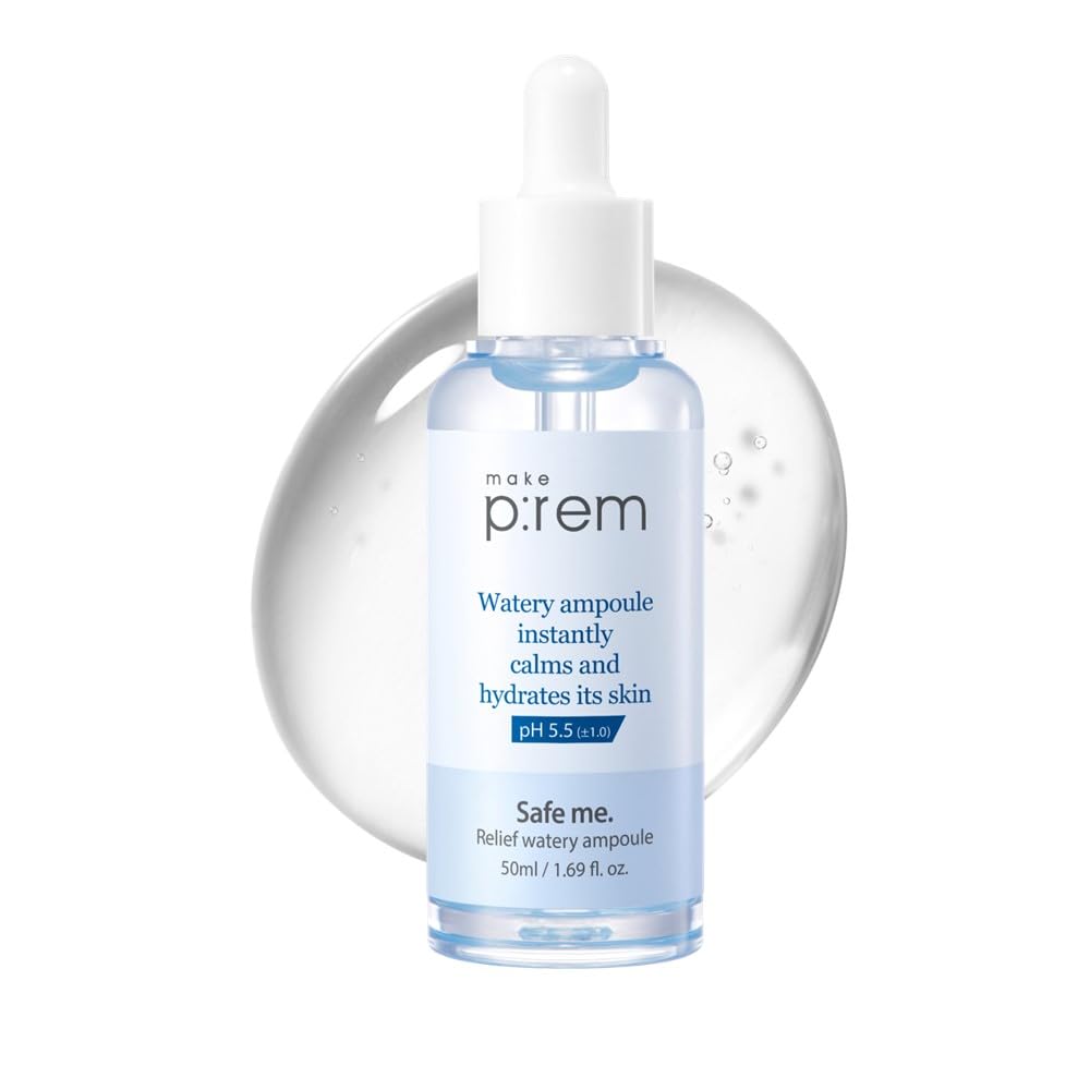 Make P:Rem Safe Me. Relief Watery Ampoule | Facial Ampoule | Lightweight Ampoule For Oily & Dry Skin | Quick Absorbing & Cooling | 50Ml, 1.69 Fl.Oz. | Makep:Rem Makeprem