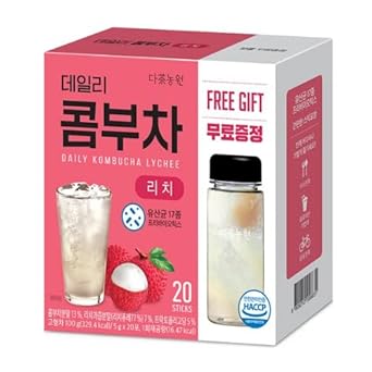 Garden Kombucha Tea, Powder 5G X 20 Sachets (100G/3.52Oz) Probiotics, Prebiotics, Sugar Free, Black Tea, Healthy Drink With Bottle (Free Bottle Shaker) (Lychee)