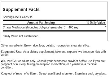 Swanson Full Spectrum Chaga Mushroom Antioxidant Immune Support 400 Milligrams 60 Capsules