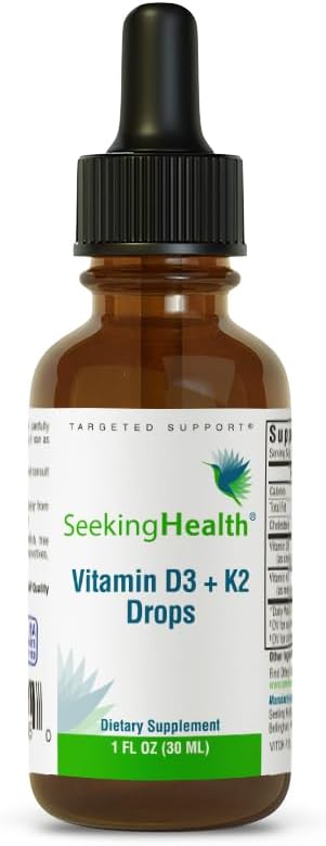 Seeking Health Vitamin D3 + K2 Drops - Liquid Vitamin D & K Supports Immune System Function & Bone Health - Aids Calcium Absorption - Aids Healthy Blood Flow & Circulation - 1 Oz