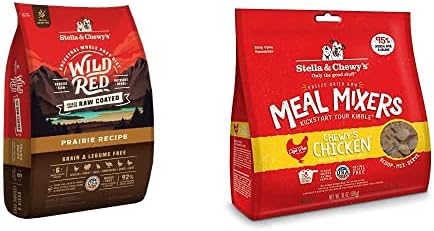 Stella & Chewy's Wild Red Raw Coated Kibble Dry Dog Food Grain Free Pairie Recipe, 21lb Bag + Freeze-Dried Raw Meal Mixers Dog Food Topper Chewy's Chicken Recipe, 18oz Bag : Pet Supplies