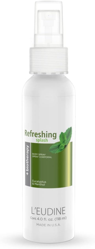 L'EUDINE Refreshing Splash with Eucalyptus Oil, Respiratory Care Body & Room Spray Mint and Aloe Infused, Gentle on The Skin, Multipurpose Small Spaces Air Freshener - 4.0 fl oz