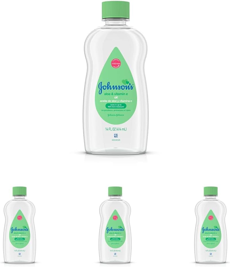 Johnson's Baby Johnson & Johnson Baby Oil, Aloe Vera & Vitamin E, Multicolor, 14 Fl Oz (Pack of 4)
