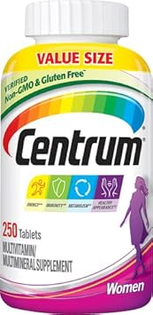 Centrum Multivitamin For Women, Multivitamin/Multimineral Supplement With Iron, Vitamin D3, B Vitamins And Antioxidant Vitamins C And E, Tablet, Gluten Free, Non-Gmo Ingredients - 250 Count