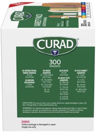 Curad Assorted Bandages Variety Pack 300 Pieces, Including Antibacterial, Heavy Duty, Fabric, and Waterproof Bandages : Health & Household