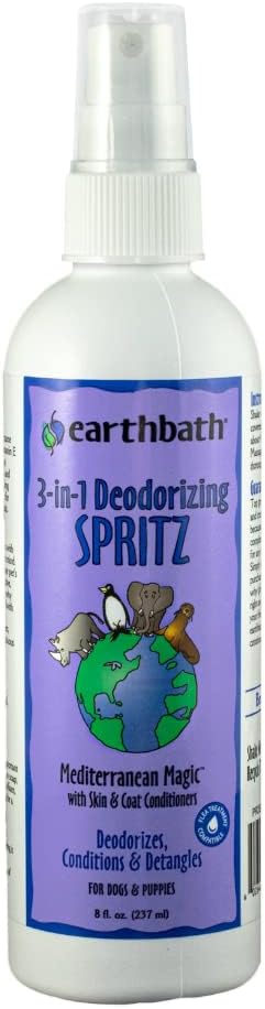 Pet Colognes : earthbath, Mediterranean Magic 3-in-1 Dog & Puppy Deodorizing Spritz - Dog Odor Eliminator for Strong Odor, Cruelty-Free Dog Cologne, Dog Wash Spray, Made in USA, Dog Bathing Supplies - 8 Oz (1 Pack)