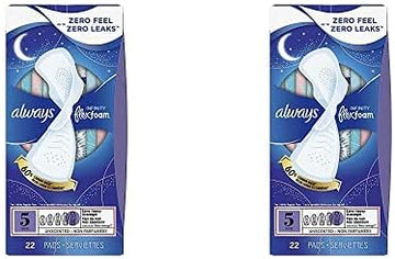Always Infinity FlexFoam Pads for Women, Size 5, Extra Heavy Overnight Absorbency, Unscented, 22 Count (Pack of 2)