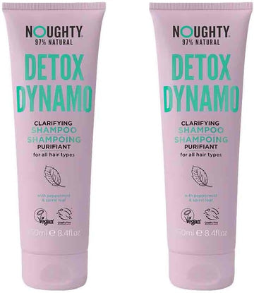 Noughty 97% Natural Detox Dynamo Clarifying Shampoo Duo To Refresh Hair And Remove Residue, With Peppermint And Sorrel Leaf, Sulphate Free Vegan Hair Care Set, Multi-Pack 2 X 250Ml