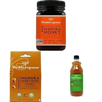 Bundle - Wedderspoon Raw Premium Manuka Honey KFactor 16 (17.6 Oz), Manuka Honey Drops (4 Oz), and Apple Cider Vinegar with Manuka Honey (25 Fl Oz) : Grocery & Gourmet Food