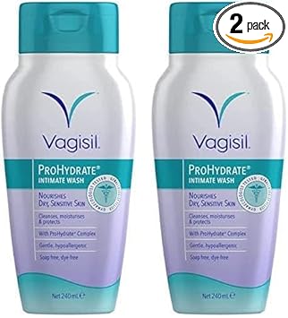 Vagisil Prohydrate Intimate Wash For Daily Feminine Hygiene For Dry & Sensitive Skin With Hyaluronic Acid, Cleanses, Moisturises & Protects, 240 Ml (Pack Of 2)