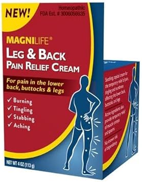 MagniLife Leg & Back Pain Relief Cream Relieves Burning, Tingling, Shooting, Stabbing Pains & Sciatica Symptoms - Fast-Acting & Deep Penetrating Non-Greasy Topical with Aloe & Calendula - 4oz : Health & Household