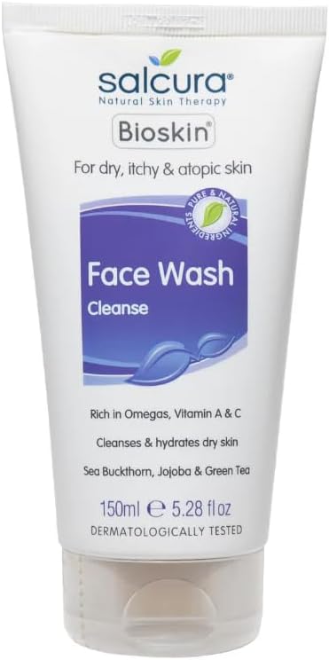 Salcura Natural Skin Therapy, Bioskin Face Wash, Natural Wash Cleansing All Impurities From Dry, Itchy & Sensitive Skin, Leaves The Skin Feeling Soft, Smooth & Nourished 150Ml