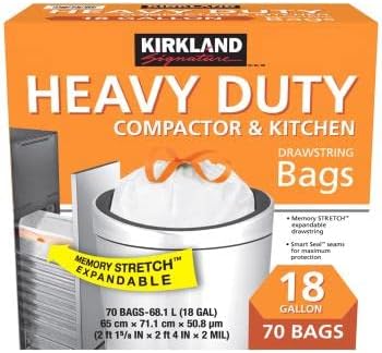 Kirkland Signature 18-Gallon Compactor & Kitchen Trash Bag, 70-Count