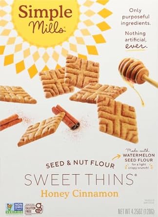 Simple Mills Sweet Thins Cookies, Seed and Nut Flour, Honey Cinnamon - Gluten Free, Paleo Friendly, Healthy Snacks, 4.25 Ounce (Pack of 1)