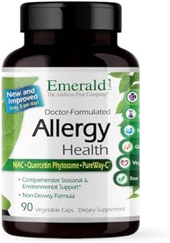 EMERALD LABS Allergy Health - Natural Allergy Support with Quercetin Phytosome, Bromelain, Vitamin C as PureWay-C & More * - Vegan & Gluten-Free - 90 Vegetable Capsules (30-Day Supply)