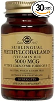 Solgar Methylcobalamin (Vitamin B12), 5000 mcg, 30 Nuggets