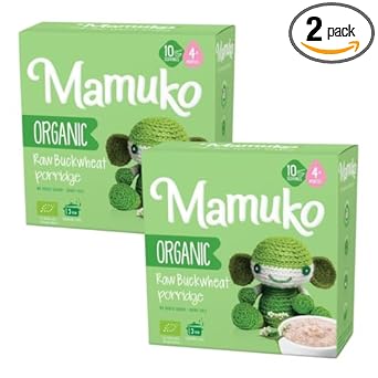 Mamuko Organic Raw Buckwheat Porridge - High Fiber Porridge With No Added Sugar, Milk & Preservatives - Vegan Porridge Ideal For Little Ones From 4+ Months - 2 Pack (200G - 10 Servings)