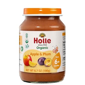 Holle Organic Baby Food Jars - Baby Puree with Organic Apple and Plum - (6 Jars) Stage 2 Baby Food for 6 months and Older - Baby Snack or Balanced Meal - Made with Non-GMO, USDA Organic Ingredients