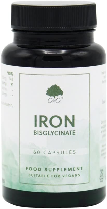 Iron (Bisglycinate) Capsules | 20Mg Iron (Bisglycinate) Per Capsule | 60 Vegan Capsules | Chelated Iron For Better Absorption | With Vitamin C | G&G Vitamins