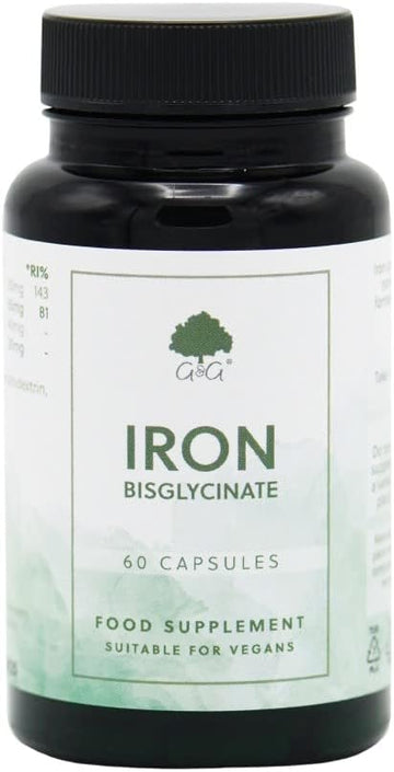Iron (Bisglycinate) Capsules | 20Mg Iron (Bisglycinate) Per Capsule | 60 Vegan Capsules | Chelated Iron For Better Absorption | With Vitamin C | G&G Vitamins