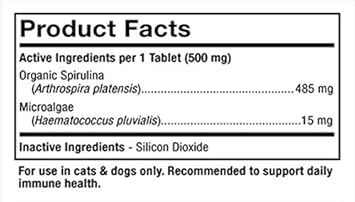 Dr. Mercola SpiruGreen Superfood for Pets - Helps Support The Immune System - For Cats, Dogs, Birds & Fish - Contains Spirulina And Astaxanthin - 180 Tablets :Pet Supplies