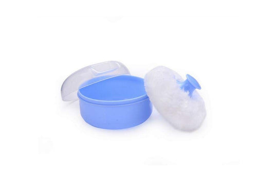 2PCS Blue Baby Kid's After-bath Powder Puff Box Plastic Face Body Talcum Powder Case Care Holder Jars Case Containers Pots With Sponge Villus Puff For Home Travel Use