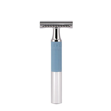 Mühle Neo Safety Razor|Double Edge Safety Razor For Beginners And Experienced Shavers|Sustainable Eco-Friendly And Reusable|For Men And Women|Chrome With Glacier Blue Silicone Grip Handle