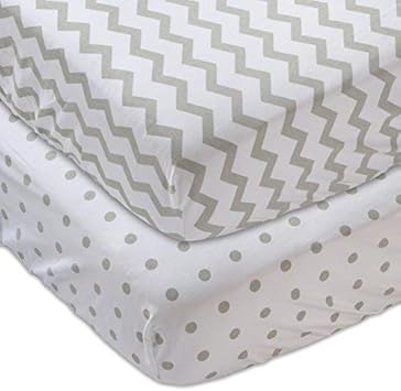 Ely'S & Co. Patent Pending Waterproof Crib Sheet | Toddler Sheet, No Need For Mattress Pad Cover, 2 Pack Grey Chevron And Polka Dots, Unisex For Baby Boy And Baby Girl