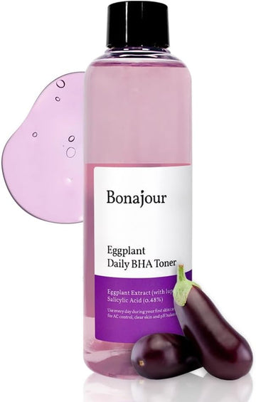 Bonajour Vegan Eggplant Daily Bha Exfoliant Toner, Salicylic Acid Gentle Exfoliating & For Acne Prone Skin Treatment Toner 7.2 Fl. Oz