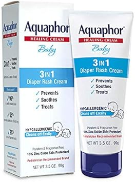 Aquaphor 3-In-1 Diaper Rash Cream, 3.5 Oz Tube, Pack Of 3, Baby, Pediatrician Recommended, Zinc Oxide Formula, 15% Active Ingredient, Semisolid, Over-The-Counter Skin Protectant