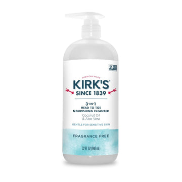 Kirk'S 3-In-1 Head To Toe Nourishing Liquid Cleanser- For Men, Women & Children - Premium Coconut Oil & Aloe Vera- Non Gmo & Vegan -Original Fresh Scent - 32 Fl Oz