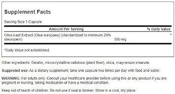 Swanson Olive Leaf Extract Supplement - Standardized To 20% Oleuropein - (500Mg, 60 Capsules)