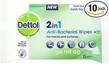 Dettol 2 In 1 Antibacterial Wipes - 15 X 10