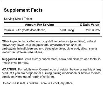 Swanson Vitamin B-12 Methylcobalamin High Absorption 5000 mcg 60 Tabs