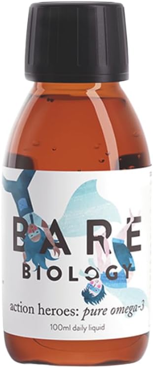 Bare Biology Omega 3 For Kids - Action Heroes Omega 3 Liquid (100Ml, 20-100 Servings) Pure Fish Oil, Epa 130Mg Dha 500Mg, Supports Brain Function & Eyes, 6 Months - 12 Years