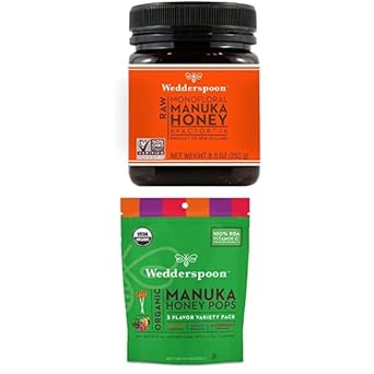 Wedderspoon Raw Premium Manuka Honey KFactor 16 (8.8 Oz, Pack of 1) and Manuka Honey Lollipops Variety Pack (24 Count, Pack of 1) - Genuine New Zealand Honey, Perfect Remedy For Dry Throats : Grocery & Gourmet Food
