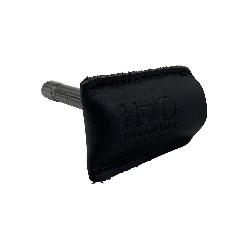 Hide & Drink, Leather Double Edge Safety Razor Head Protective Sheath, Shaving Travel Cover Handmade (Charcoal Black)