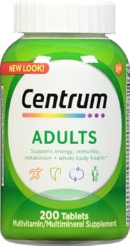 Centrum Adult Multivitamin/Multimineral Supplement With Antioxidants, Zinc, Vitamin D3 And B Vitamins, Gluten Free, Non-Gmo Ingredients - 200 Count