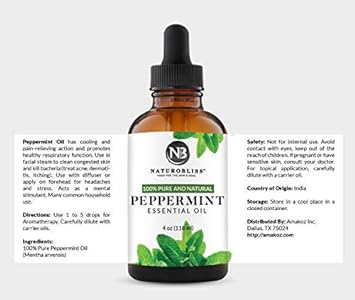 NaturoBliss Peppermint Essential Oil, 100% Pure and Natural, Premium Therapeutic Grade Peppermint Oil, Aromatherapy Essential Oil, 4 fl. oz. Essential Oil with Glass Dropper : Health & Household