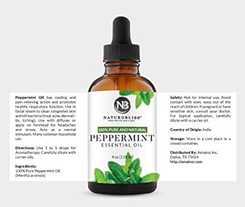 NaturoBliss Peppermint Essential Oil, 100% Pure and Natural Therapeutic Grade, Premium Quality Peppermint Oil, 4 fl. Oz - Perfect for Aromatherapy and Relaxation : Health & Household