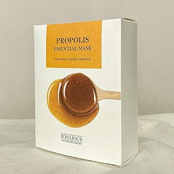 Bonajour Natural Propolis Facial Moisturizing Sheet Mask (10Sheet) - Strengthening Skin Barrier & Soothing Acne Skin, Revitalizing