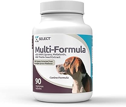 K9 Select Multi-Formula Dog Supplement For Medium Dogs - 20Mg Hmr Lignans, 2Mg Melatonin, 40Mg Milk Thistle - Helps Heart, Liver, Digestion, Skin & Coat Health, Multivitamin For Dogs, 90 Capsules