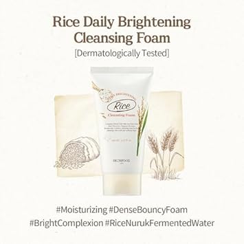 Skinfood Rice Daily Cleansing Foam 150Ml - Delicate, Fine, And Smooth Brightening Cleansing With Fermented White Rice Ingredients - Firming Bubble Facial Foam Cleanser - For Men And Women (5.07 Fl. Oz.)