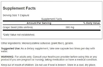 Swanson Grape Seed Heart Antioxidant Free Radicals Healthy Blood Pressure Support Polyphenols Opcs (Oligomeric Proanthocyanidins) Herbal Supplement 380 Mg 100 Capsules